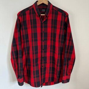 Le 31 Simons Men’s 15.5 R Red Black Plaid Long Sleeve Button Down Shirt Casual